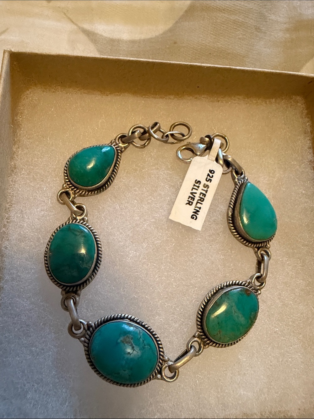 Sterling Silver Turquoise Teardrop & Oval Bracelet - 925 Sterling Silver